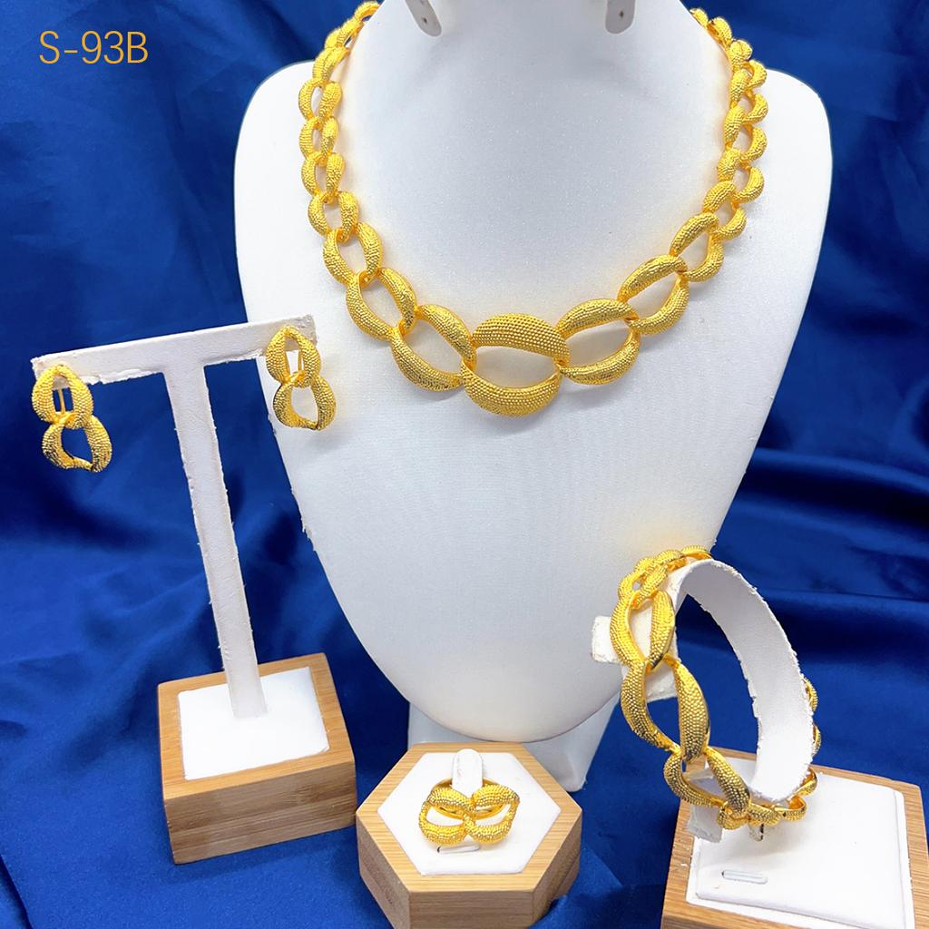 Dubai 24k African Women's Wedding Jewelry Set Bridal Necklace Earrings Bracelet Ring
