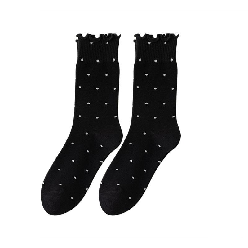 Ladies Spring and Autumn Wave Point Wooden Ear Edge Comfortable Moon Son Deodorant In The Cylinder Stack Socks