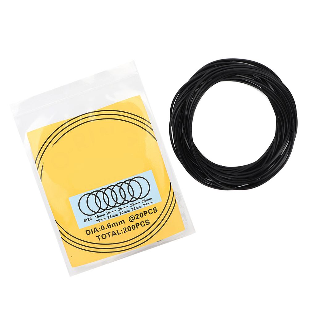 200pcs O Ring Waterproof Rubber Seal Watch Back Cover Seal Gaskets Repairing Tool (0.6mm )
