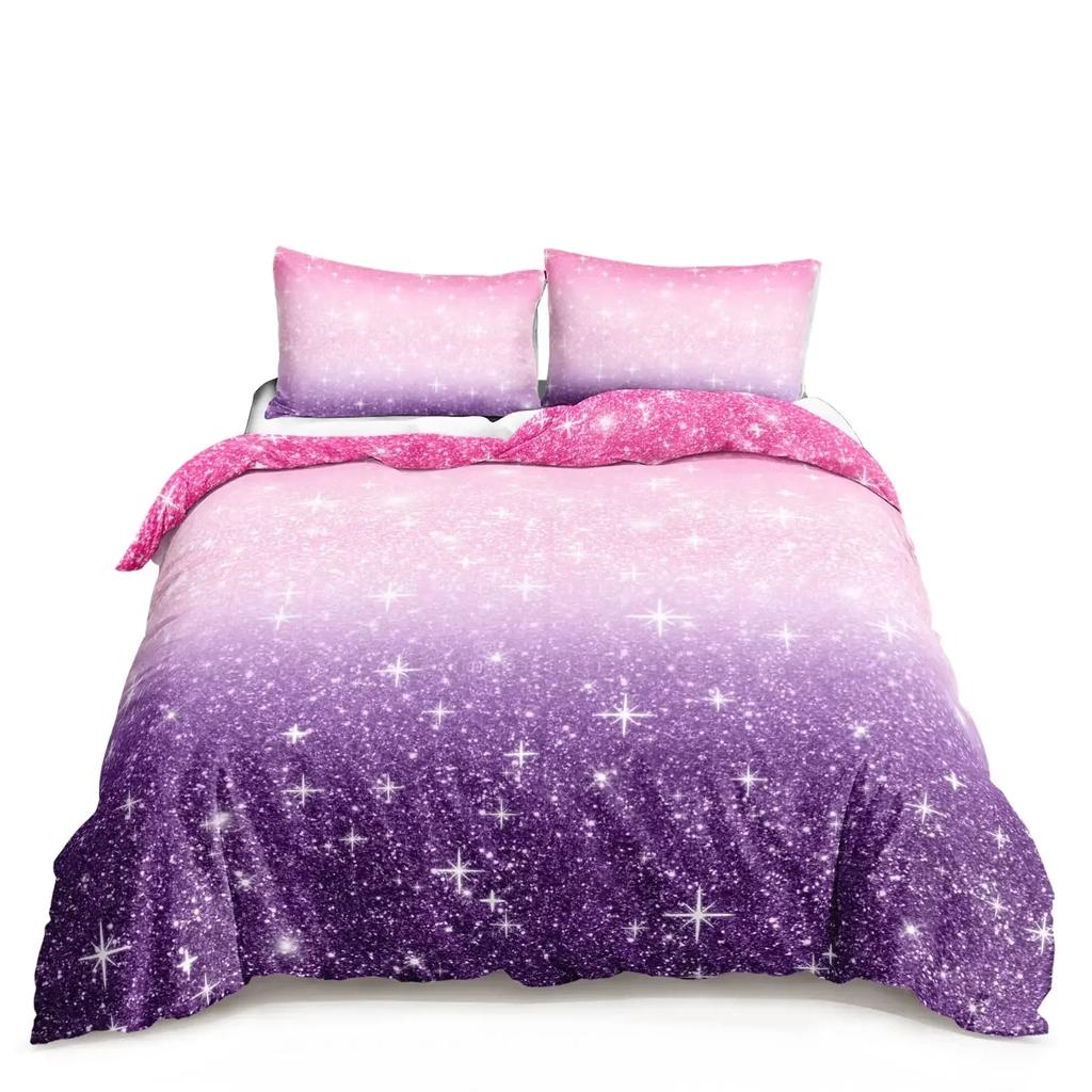 Comforter Kawaii Moon Starry Night Sky Blue Pink Purple Star Galaxy Bedding Sets Full Size For Boys Girls Comforter