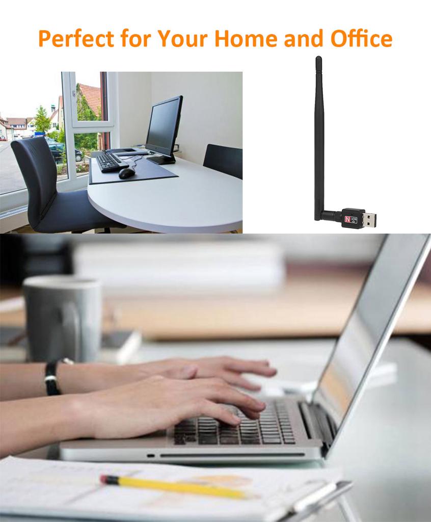 600Mbps Wireless USB WiFi Adapter Dongle 2.4GHz Network LAN Card 802.11b G N Standard with 2dBi Detachable Antenna for