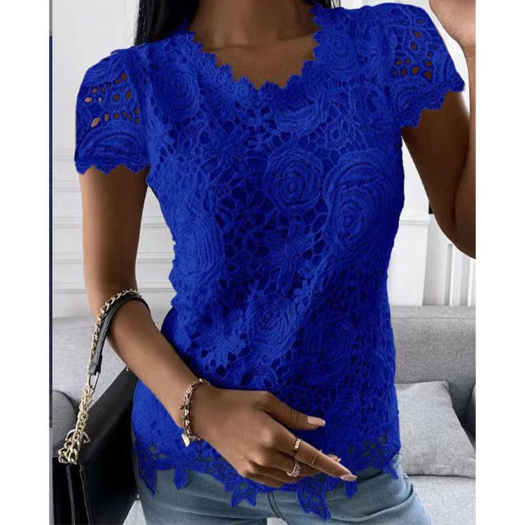 2026 Summer Women s Lace Tops and Vests - New Fashion Arrivals XXL синий короткий рукав