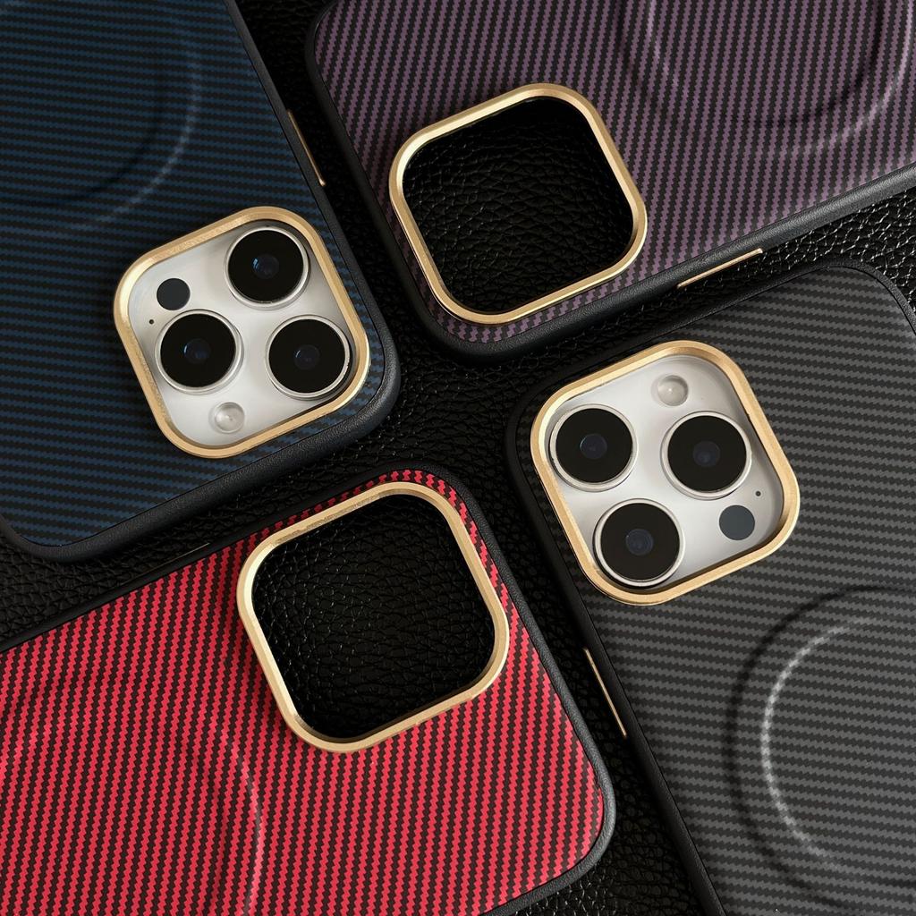 For IPhone 16 ProMax Kevlar Carbon Brazing Pattern Phone Case Magnetic for Apple 15 with Metal Lens Ring