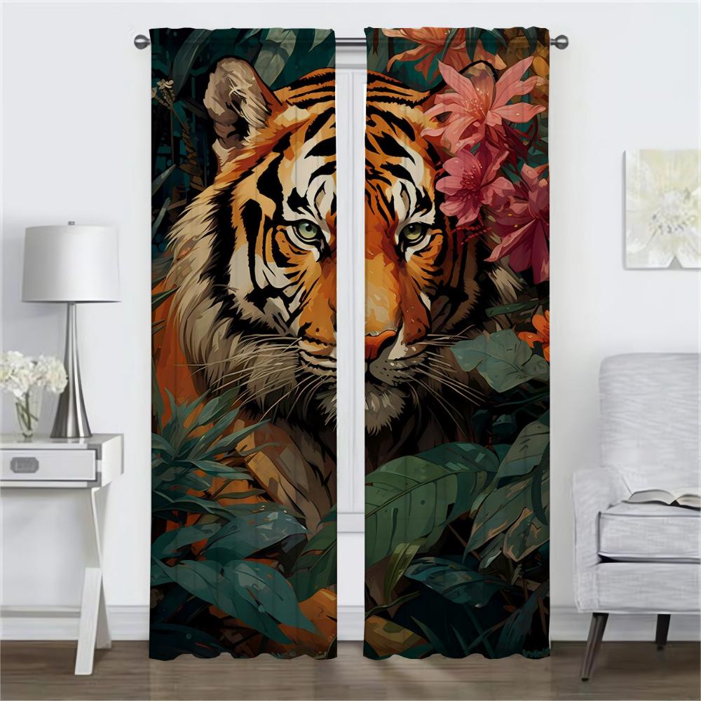 Kitchen Curtains 2 Pieces Animal Window Curtain for Room 2 Panel Shades Blinds Halloween Decoration Partition Tulle for Bedroom