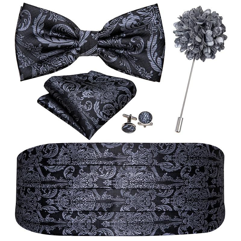 

Классический Cummerbund для мужчин Серый Шелк Пейсли Каммербунд Галстук-бабочка Набор Винтаж Широкий пояс