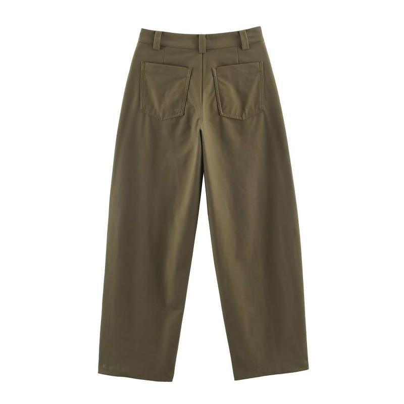 Womens High-Waisted Wide-Leg Bucket Pants Loose Fit Casual Trousers Office Daily Wear