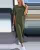 2024 Summer Women's Solid Color Short Sleeve Round Neck Slit Hem Dress