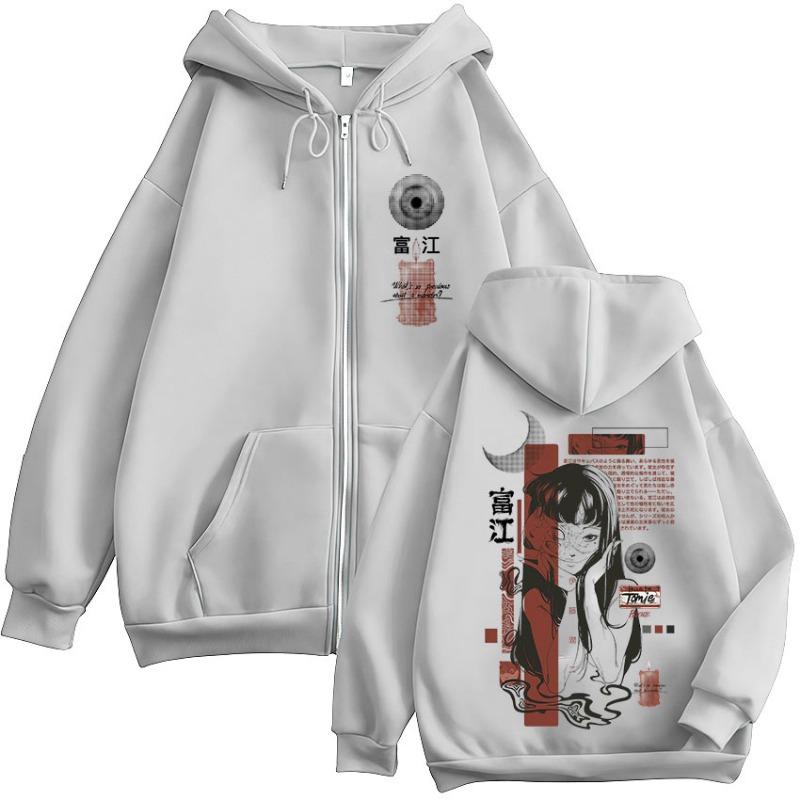 Tomie Junji Ito Anime Manga Gotico Felpe con Cappuccio e Zip Uomo Casual Felpe con Cappuccio e Zip Maniche Lunghe Pullover Moda Hip Hop