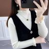 Faux Mink Knitted Waistcoat Spring and Autumn Mohair V-neck Vest Knitting Versatile Sleeveless Mid-length Casual Women's Dress