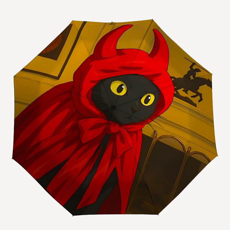 

1pc Devil CatAutomatic Folding Umbrella, Portable Collapsible Design, Casual Outdoor Accessory, for All Seasons 064