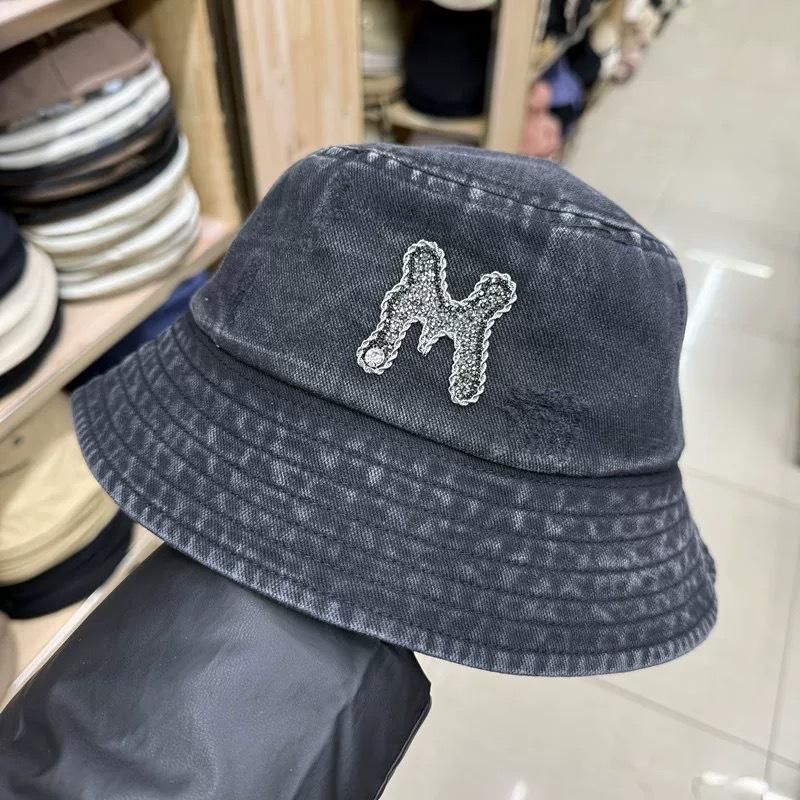 Tide Brand Heavy Industry Rhinestone M Letter Washed Denim Fisherman Hat Children Spring and Summer Sunshade Thin Leisure Basin Hat Versatile