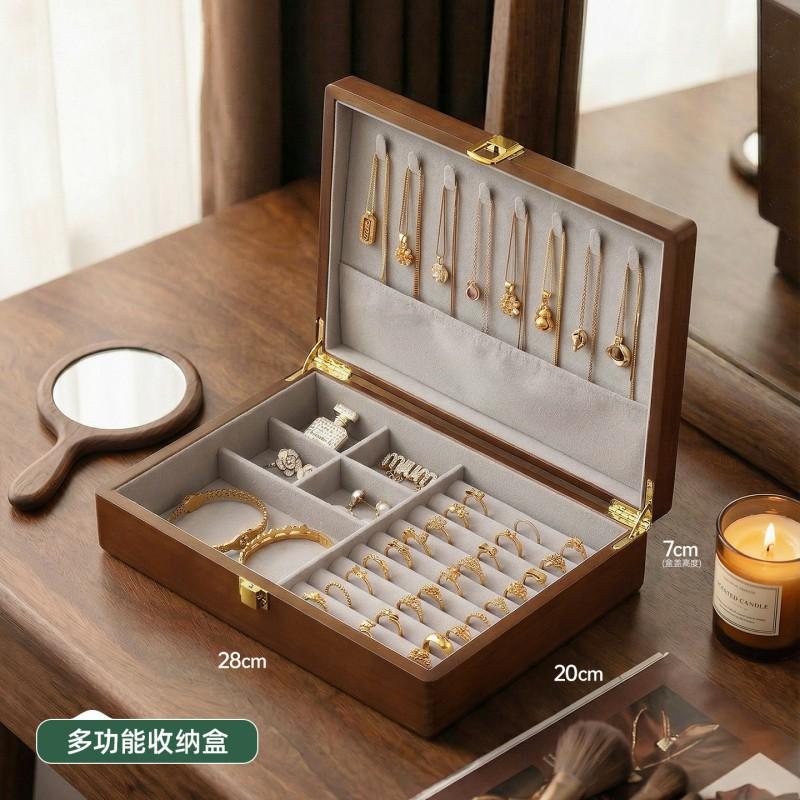 Wooden Jewelry Box With Lock Large Capacity Vintage Style Rings Earrings Bracelets Women