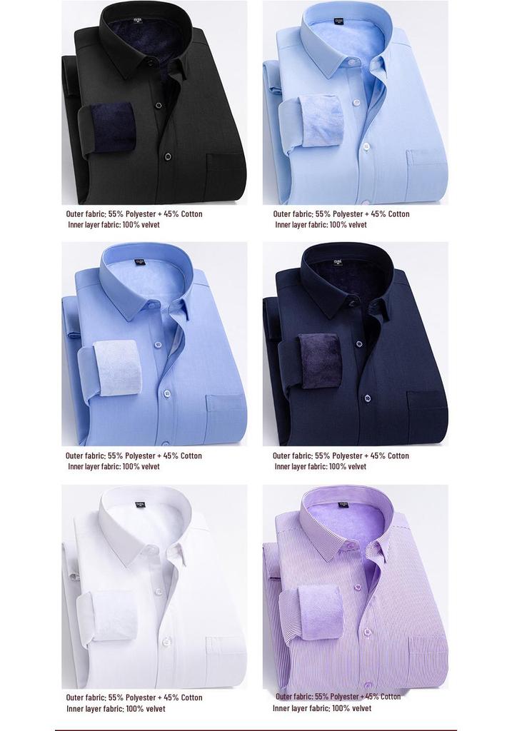 Men's Fleece-Lined Striped & Checkered Business Casual Warm Shirt for Middle-Aged & Elderly