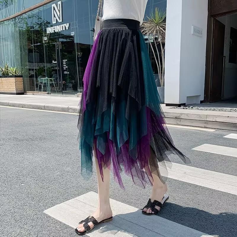 Sommer Damenrock Harajuku Casual Tüll Unterteil Mode Hohe Taille Midi Mesh Röcke Damenbekleidung