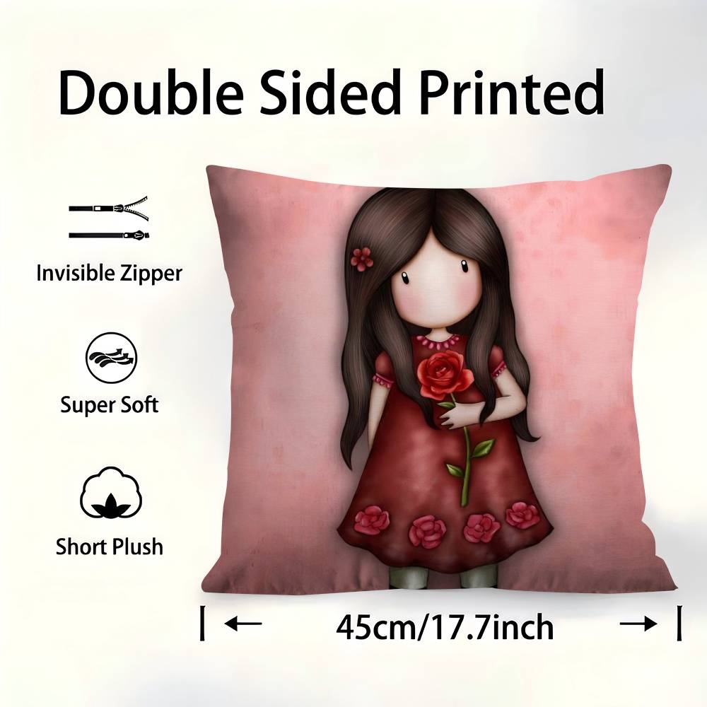 SSantoroGorjuss Cute Cartoon Girl Pillow Cover For Bedroom Room And Living Room Sofa Decorative Cushion Cover