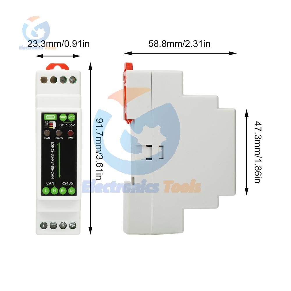 Industrial Development Board ESP32-S3-RS485-CAN 1-Channel WiFi Bluetooth 5 LE Dual Core Isolated RS485 CAN Interface Rail Type C