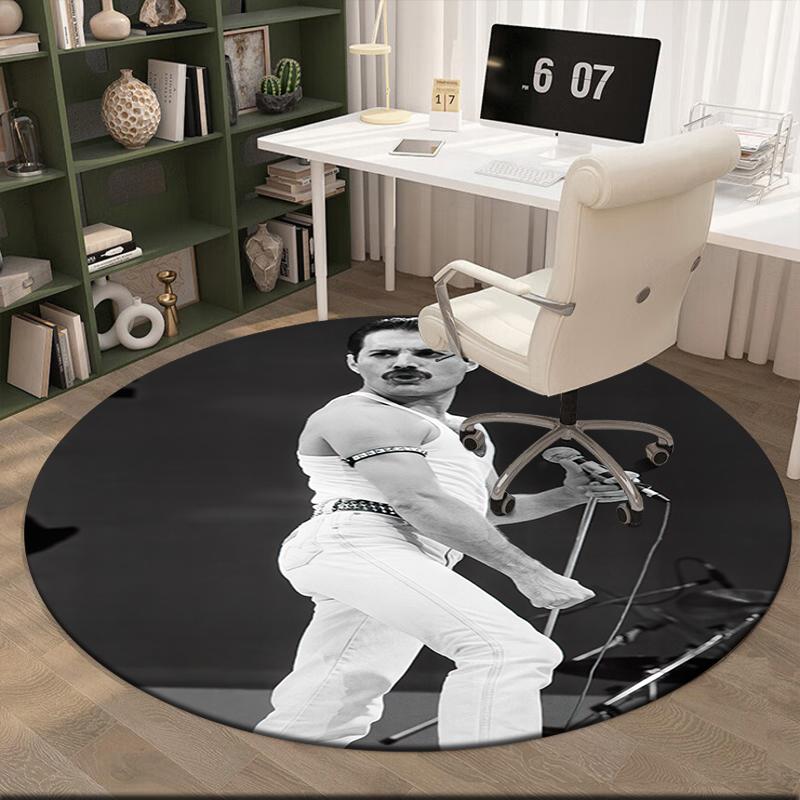 1pc Freddie Mercury Retro Poster Round Carpet Painted Printed Circular Carpet, Home Door Mat, Outdoor Travel Protection Carpet