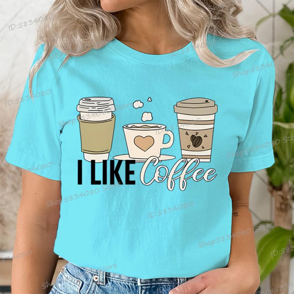 Short Sleeve T-shirt for Coffee Lover Crew Neck Women Fashion Summer Clothes I Love Coffee Graphic Tee Girl Coffee Party T-shirt