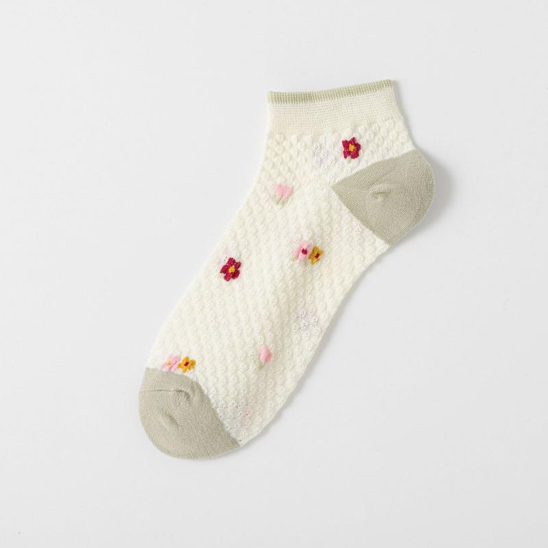 Female Summer Cotton Stripe Breathable Small Fresh Lace Bubble Mouth Boat Socks