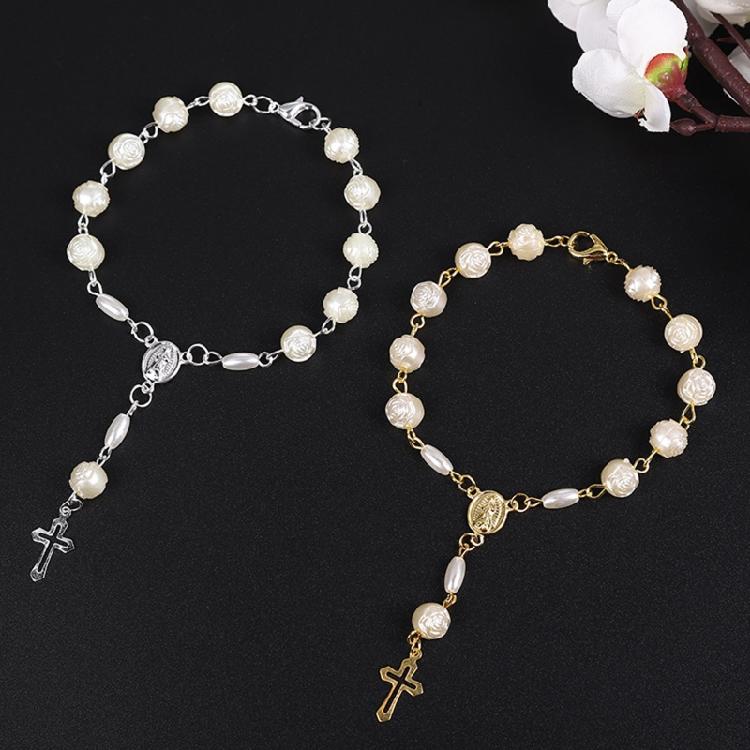 Rosary Finger Baptism Rosaries White Rose Bracelet for Baptism Favor Christening