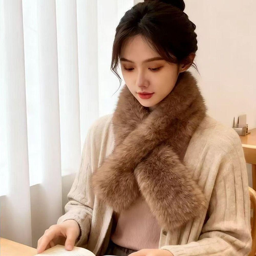 Plush Cross Scarf Thickened Neck Collar Elegant Imitation Fox Fur Scarf Outdoor