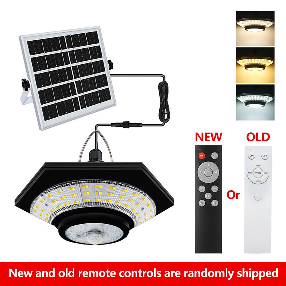 Solar Shed Light Indoor Outdoor 228 LED Pendant Light Motion Sensor with Remote Waterproof 5 Lighting Modes for Barn Gazebo Yard