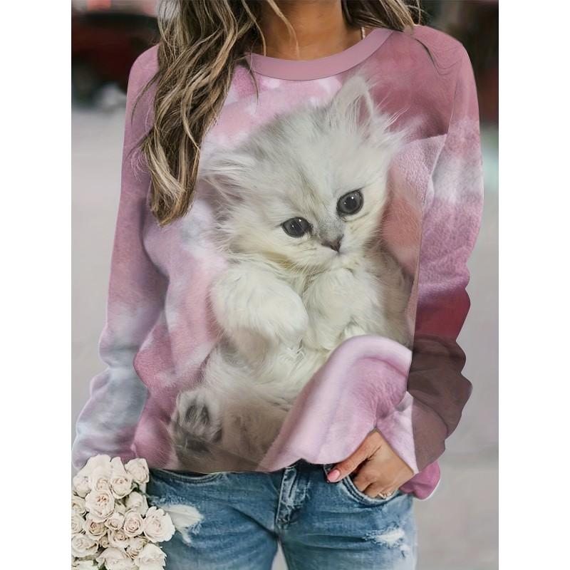 Womens Round Neck Pullover Sweatshirt With 3D Christmas Tree Print Casual Comfort Fit 2025