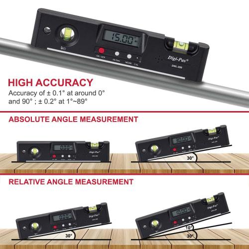 Digi-Pas Digital Level, Level, Angle Meter, Inclinometer, Torpedo Type DWL200