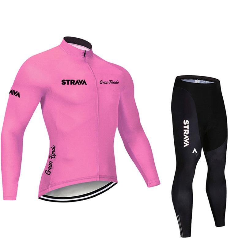 New STRAVA Cycling Suit Long Sleeve Strap Suit Men's and Women's Cycling Suit Road Cycling Shirt