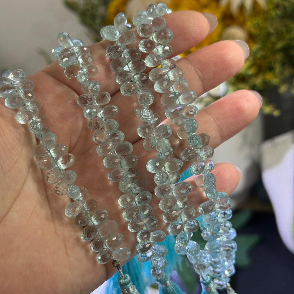 Faceted Natural Aquamarine Teardrop Beads (4x8mm, 18cm) for DIY Jewelry