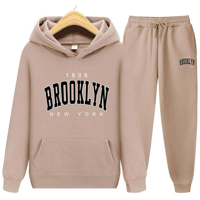Men Running Set 1898 BROOKLYN NEW YORK Print Sweatshirt Suit Tracksuit 2 Pieces Set Hoodies Sweatshirt+Pants Suit
