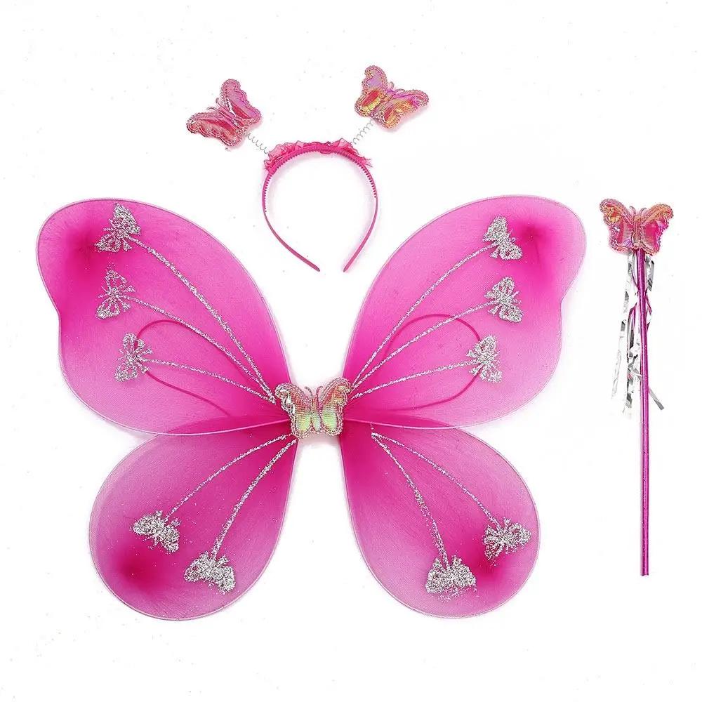 DIY Costume Kids Butterfly Headband Wings Party Props with Fairy Wand Princess Costume Sets Dressing Up Glitter Butterfly Girls