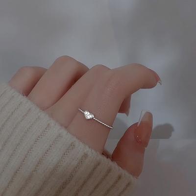 Heart-shaped Zircon Adjustable Ring Teen Girls' INS Personalized Design Student Girlfriend Gift Fashion Open Index Finger Ring
