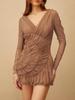 2026 Summer Women's V-Neck Mesh Pleated Dress - Sexy, Slim Fit, Solid Color, Short See-through Style