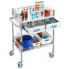 Lab Serving Cart, 2 Layers Stainless Steel Utility Rolling Cart, Medical Cart with Two Drawers, Dental Utility Cart with Lockable Wheels and A Bucket,