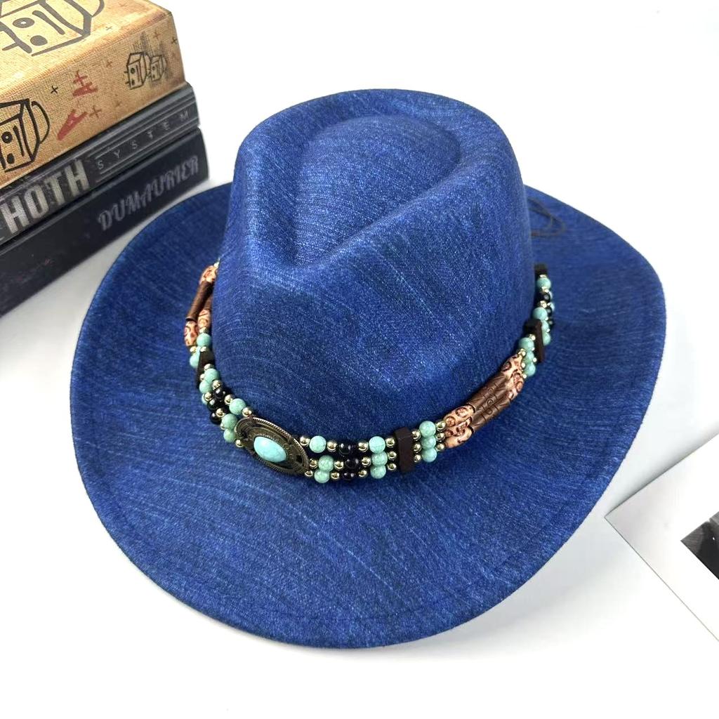 European And American Stylewestern Denim Hat Retro Felt Hat Tibetan Men'S And Women'S Hats Jazz Hat Adult Fashion Top Hat