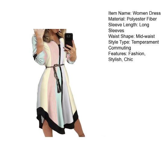 Women's Button Down V-Neck Midi Dress Long Sleeve Lace-Up Printed Dress Summer Casual Outfit for Daily Wear Vacation Club Cocktail Party