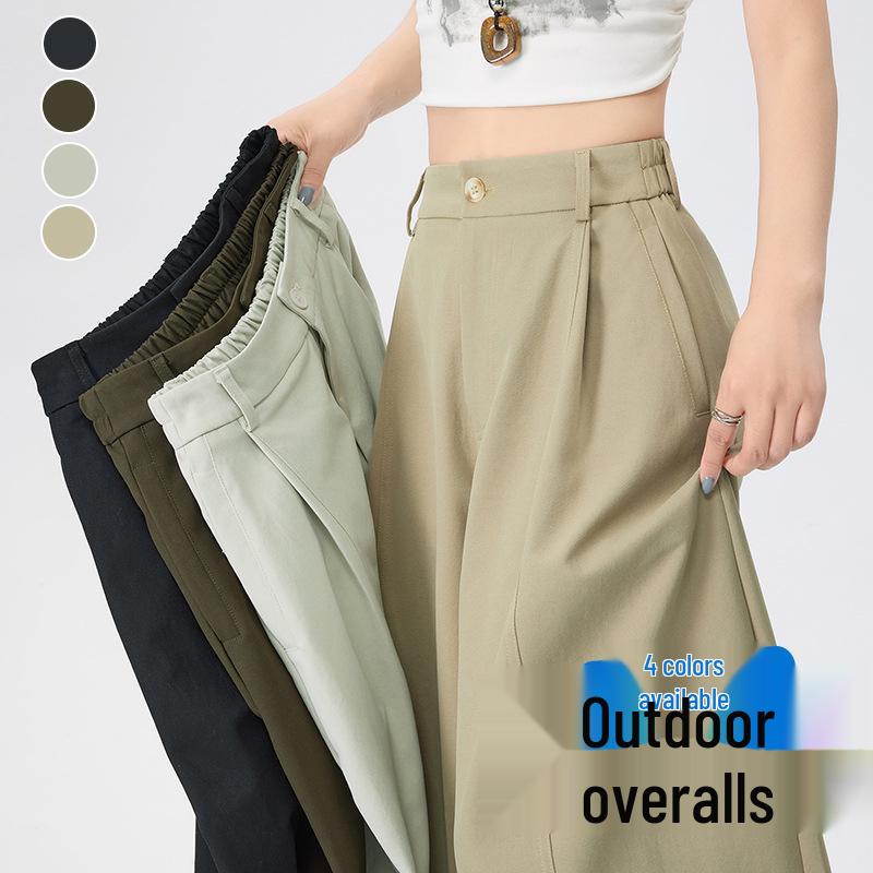 Women s High-Waisted Military Green Wide-Leg Pants - Spring/Summer Casual Workwear Style, Floor-Length Small