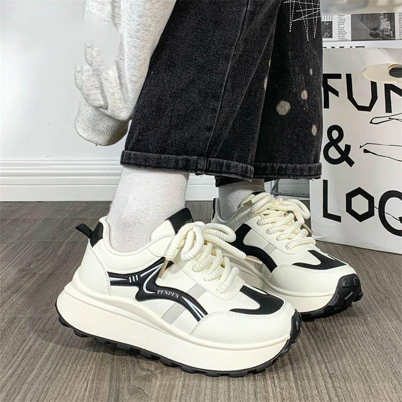 Platform non-slip board shoes 2025 spring new little white shoes casual lazy Japanese student sports platform dad shoes