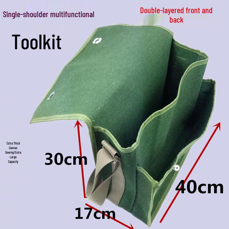 Extra Large Wear-Resistant Canvas Electrician Tool Bag with Shoulder Strap - Multifunctional Repair Bag