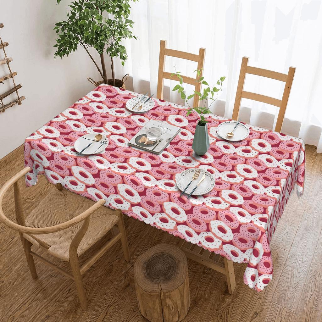 Rectangular Oilproof Seamless Donut Pattern Table Cover Table Cloth Tablecloth for Dining
