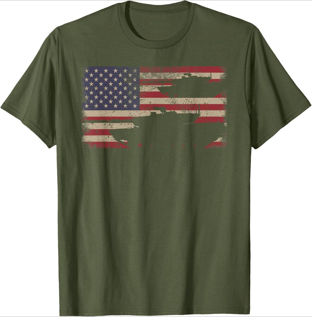 M1 Abrams Battle Tank USA American Flag Design 100 Cotton Summer Short Sleeve Oneck Casual Printed Mens Tshirt