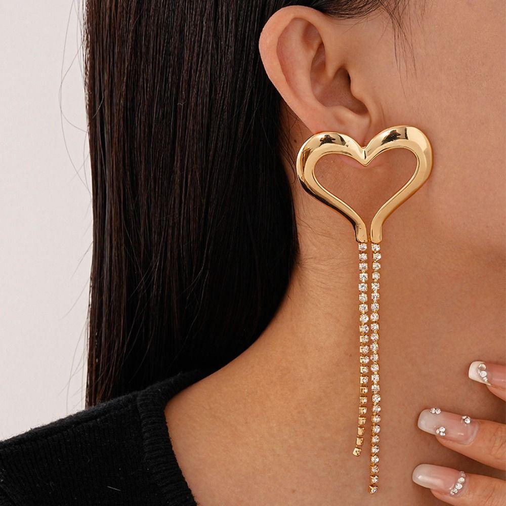 Rhinestone Heart Earrings Elegant Drop Earrings Exquisite Long Tassel Earrings Party