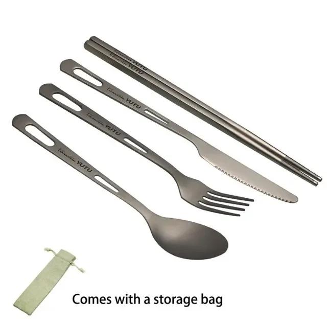 Titanium Tableware Set Household 4 In 1 Dinnerware Knife and Fork Spoon Travel Vajilla Camping Portable Supplies Fork Spoon Set