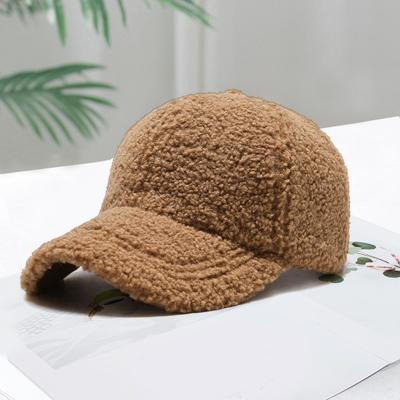 Gorra de béisbol de invierno para mujer, de lana de cordero, de color liso, con ala larga, con aislamiento térmico, decorativa, para viajes al aire libre, escuela, gorra con visera, gorra con lengüeta de pato para senderismo