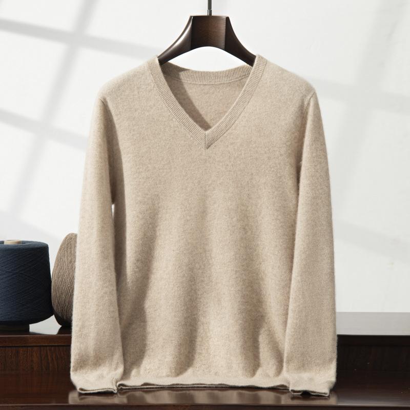 New V-neck cashmere sweater men's middle-aged and young solid color sweater loose knitting