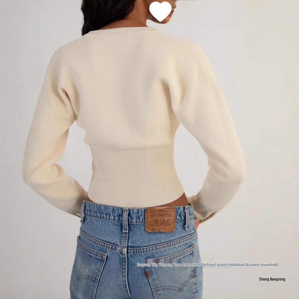 High-Waisted Women's Knitted Cardigan with Round Neck and Single-Breasted Design - European and American Style Niche Innerwear Top