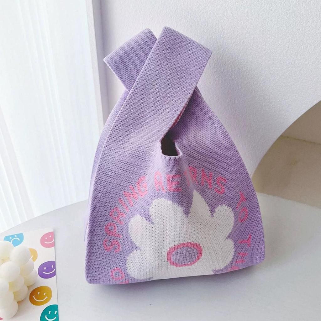 Spring Story Korean Style Knit Tote Bag with Cute Floral Design - Perfect Employee Souvenir