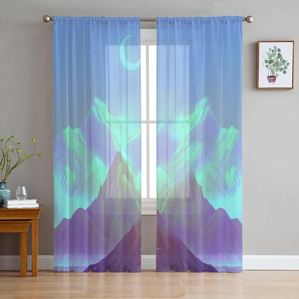 Night Sky Star Moon Sheer Curtains Living Room Window Tulle Curtains For Bedroom Kitchen Home Decoration Voile Drapes