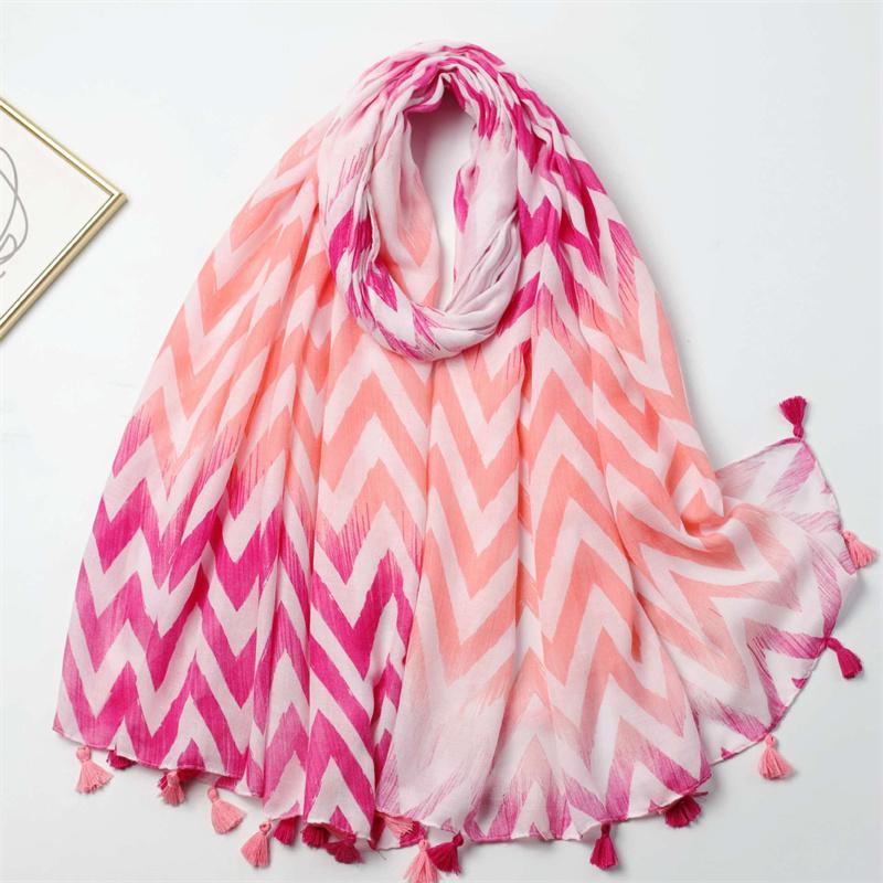 Winter Thick Wave Stripe Viscose Scarves Women High Quality Print Shawls And Wraps Pashmina Stole Bufandas Muslim Sjaal 180*90Cm